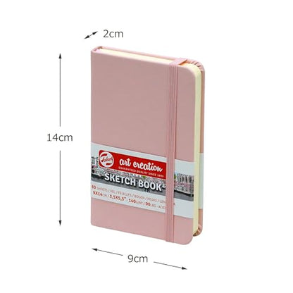 Talens Art Creation Sketchbook, Pastel Pink, 80 Sheets, 3.5 x 5.5 in | Hard-Bound Pocket Notebook, 140 GSM/94 lbs Paper, Acid-Free Cream Blank Paper, Ribbon Bookmark, and Elastic Closure - color: pastel pink, size: 9×14cm