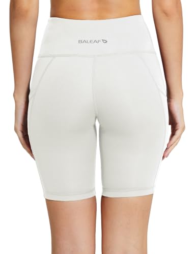 baleaf Women's High Waist Biker Shorts with 3 Pockets - color: White-classic, size: X-Small