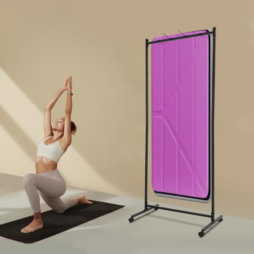 Freestanding Yoga Mat Holder Hanging, Floor Rolling Yoga Mats Cart with Double-Sided Hooks, Metal Yoga Mat Storage Rack Vertical Stand for Home Gym, Fitness Club, Black