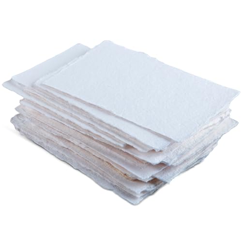 Wanderings Thick Handmade A6 Size Watercolor Paper with Deckle Edge - 4" x 6" - 300GSM - Premium White Hot Press Smooth Mixed Media Paper Made with Recycled Cotton - 25 Loose Leaf Sheets - color: White, size: 4x6" (10.5x15cm)