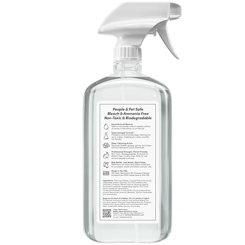 Clean Revolution SuperCharged All Purpose Cleaner Refill with Smart Probiotic + Enzyme Complex, Multi-Surface Kitchen Bathroom & Floor Cleaner, Fragrance Free, 18 Fl Oz (Pack of 1) - size: 18 Fl Oz (Pack of 1)
