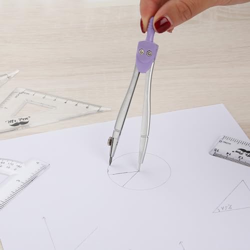 Mr. Pen- Geometry Set, 13 pcs, 3 Metal Compasses, Protractor, 6" Ruler | 45° & 30°/60° Set Squares, Pencils, Lead Refills, Sharpener & Eraser for Math, Drafting & Classroom Use | 45° & 30°/60° Set Squares, Pencils, Lead Refills, Sharpener & Eraser for Mat