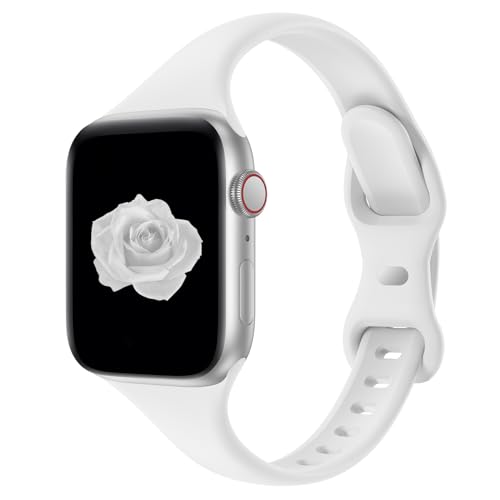 Thin Slim Band Compatible with Apple Watch 38mm 40mm 41mm 42mm 44mm 45mm 46mm 49mm, Replacement Silicone Sport Strap for iWatch Series 11/10/9/8/7/6/5/4/3/2/1 Ultra SE Women Men, White - color: #White, size: 38mm/40mm/41mm/42mm(series 11 10)