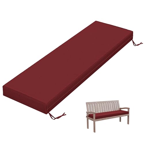 Outdoor Bench Cushion 60 X 18 X 3.5 Inch Thick Waterproof Patio Furniture Cushions, Patio Porch Swing Replacement Seat Pad with Tie Straps and Anti-Slip, for Backyard Garden, Burgundy - color: Burgundy, size: 60 x 18 x 3.5 in