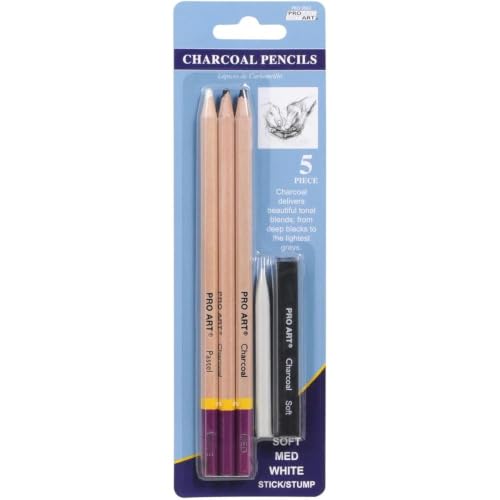 PRO ART Charcoal Pencil Set 3 Degree/White 4pc Carded, Sketching & Drawing Pencils for Artists, Includes Graphite & Charcoal Pencils, Art Pencil Set for Shading & Outlining - style: Charcoal Pencils (Soft, Med., Hard, White) 4 Piece Set