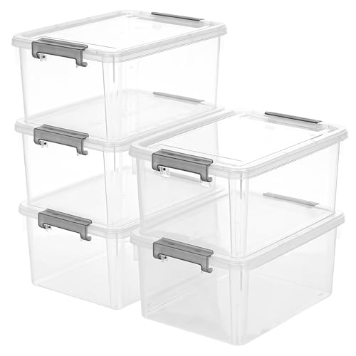 Citylife 17QT Plastic Storage Bins with Lids,5Packs Large Containers | Stackable Box with Locking Latches for Home, Office, Closet & Pantry Organization,Clear - color: Clear White, size: 17 QT(5 Pack)