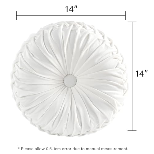 HIG Set of 2 Off White Velvet Decorative Round Pleated Throw Pillows - color: Off White
