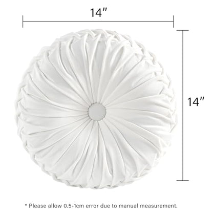 HIG Set of 2 Off White Velvet Decorative Round Pleated Throw Pillows - color: Off White