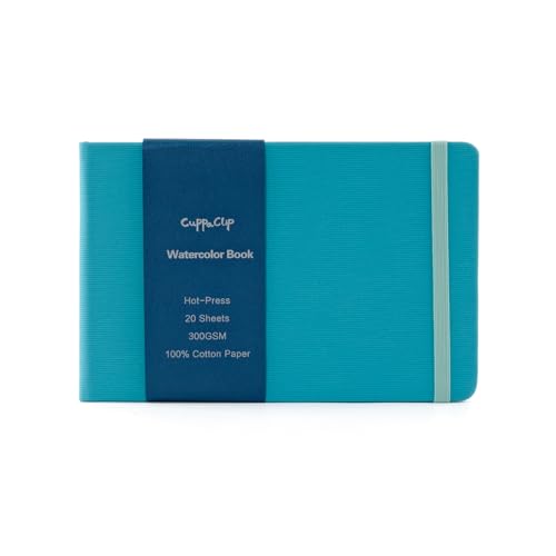 CuppaClip Watercolor Paper Cotton Hot-Pressed with Inner Pocket Watercolor Sketchbook Journal As Travel Notebook 300 GSM 140 LB (Blue, 8.26x5.82in) - color: Blue, size: 8.3x5.8in