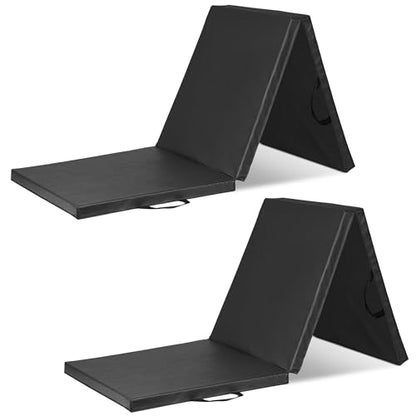 ProSource 3단 접이식 두꺼운 운동 매트 1.8 x 5.1cm(6 x 2피트) 휴대용 손잡이 포함, MMA, 체조, 스트레칭, 코어 운동용 - color: 블랙., style: 2개 팩