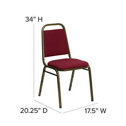 EMMA + OLIVER Burgundy Fabric Trapezoidal Back Stacking Banquet Chair - color: Burgundy Fabric/Gold Vein Frame