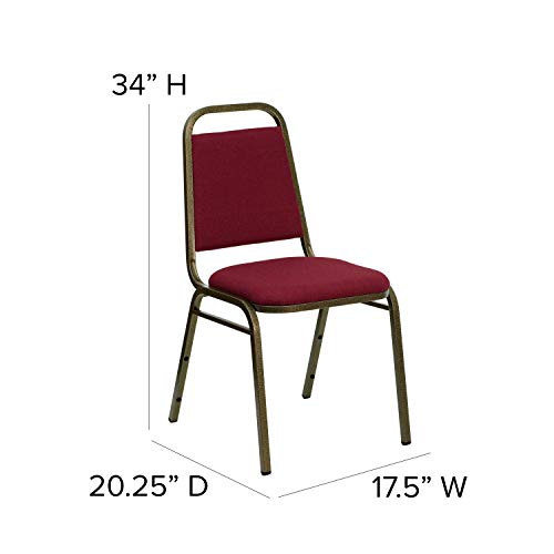 EMMA + OLIVER Burgundy Fabric Trapezoidal Back Stacking Banquet Chair - color: Burgundy Fabric/Gold Vein Frame
