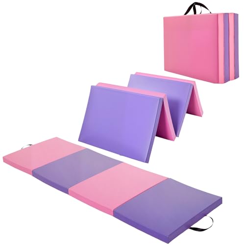 Garvee Gymnastics Mat, 6.2Ft 2-Inch Thick 4-Fold | Exercise Floor Mat for Home Gym, Portable Yoga Mat for Pilates, Aerobics, Martial Arts & Training - size: 6.2x2 Ft-2"-Pink-Purple
