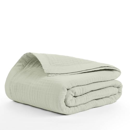 Salt Earth 100% Cotton Gauze 55"X75" Twin 4 Layered Blanket- Sea Foam | Premium Muslin Blanket for Couch,Bed,Living,Summer Lightweight, All Seasons Blankets & Throws, Boho,Travel & Skin Friendly - color: Sea Foam, size: 55"X75" Twin
