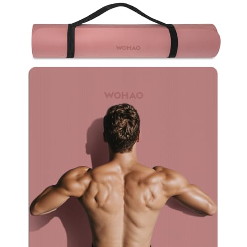 Extra Wide & Thick 8mm Yoga Mat, 72"x31.5" | Large Non Slip Exercise Mat, Premium POE Material, Superior Cushioning & Stability, With Strap for Home Gym, Pilates - color: Dull Pink