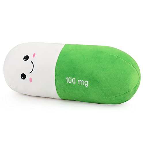 Pill Pillow Neck Roll Pillow Cute Preppy Room Decor Chill Pillows with Washable Cover, Funny Aesthetic Trendy Gift Throw Pillows for College Dorm Teenager Y2K Teacher Doctor Nurse (Green, M) - color: Green