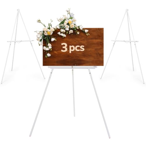 VISWIN 3Pcs 63" White Easel Stand for Wedding Signs, Adjustable Wooden Display Easel with Holder, Tripod Floor Easel for Welcome Board, Poster, Picture, Photos, Paintings - color: White, size: 3 PCS