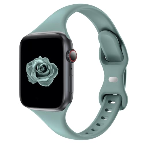Thin Slim Band Compatible with Apple Watch 38mm 40mm 41mm 42mm 44mm 45mm 46mm 49mm, Replacement Silicone Sport Strap for iWatch Series 11/10/9/8/7/6/5/4/3/2/1 Ultra SE Women Men, Cactus - color: Cactus, size: 38mm/40mm/41mm/42mm(series 11 10)