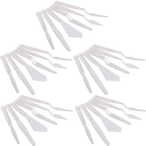 5 Sets 30Pcs Plastic Spatula Palette Knives, Palette Knife Set Thin and Flexible Art Knife Tools, Painting Knife for Mixing, Spreading, Scratching, Layering Colors, Watercolor Painting