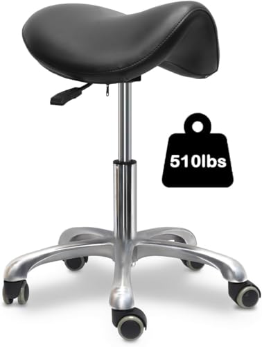 Ergonomic Saddle Chair,Heavy-Duty Rolling Stool with Wheels | 500lbs|Adjustable Height |360° swivel Silent PU casters|For Massage,Salon, barber ,tattoo,Spa ,Drafting,Clinic, Lab, Office - color: Black