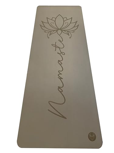 Premium PU Yoga Mat, 4.5mm Non Slip Natural Rubber Exercise Mat with Strap for Yoga, Pilates, Stretching & Fitness - color: Milk Tea