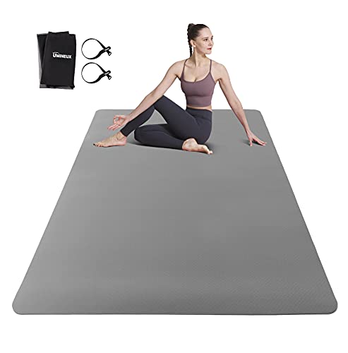 UMINEUX Large Yoga Mat for Men and Women 1/4 & 2/5 Inch Extra Thick TPE Fitness Mat for Home Gym Workout, Non-Slip, Eco Friendly Exercise Mat for Yoga, Pilates, Stretching, Meditation - color: Wind Dove & Jet Black, size: 72"x48"x1/4"