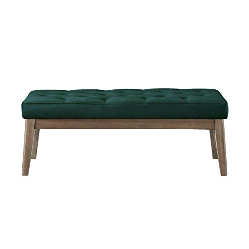 24KF Velvet Upholstered Buttons Tufted Entryway Bench with Solid Wood Leg,Bed Bench Ottoman with Padded Seat,5034-Jade - color: Jade Velvet, size: Tufted Bench with Solid Wooden Base