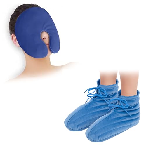 NEWGO Bundle of Microwave Heating Pad for Face and Microwave Booties Wrap Blue