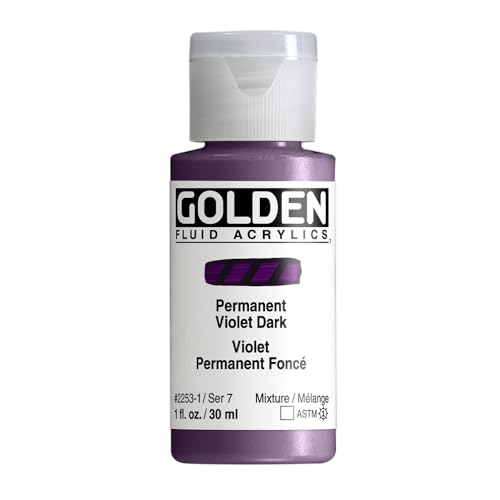 GOLDEN Fluid Acrylics, Permanent Violet Dark, 1 fl. oz. Bottle | Artist grade acrylic paint with rich pigment load and a flowing constency useful for even coverage and fine details.