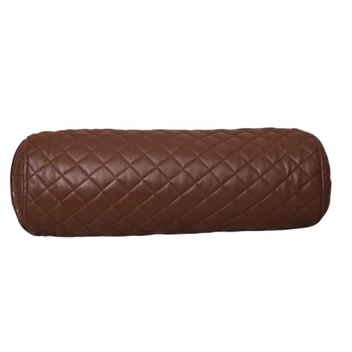 Neck Roll Pillow Cushion Cover, 24x6 Inch Full Moon Round Bolster Pillow Case, Cylinder Soft Lambskin Leather Pillowcase for Head, Spine & Neck Support During Sleep - Quilted Chocolate Brown Pack of 1 - color: Quilted Chocolate Brown Pack of 1