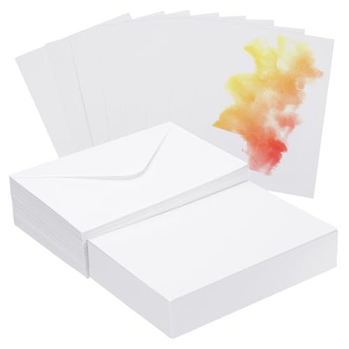PATIKIL 50 Sets Pure Cotton Watercolor Cards 140lb/300 GSM Postcards with Envelopes for Art Painting Creative Thank Notes, 5x7 Inch