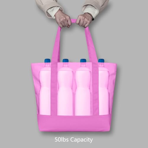 TOPDesign 1-Pack Canvas Tote Bag with an External Pocket, Reusable Grocery Shopping Bag, Top Zipper Closure, Daily Essentials (Light Purple) - color: Light Purple