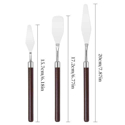 Palette Knife Set, 3Pcs Stainless Steel Painting Knife with Wood Handle, Metal Artist Knife for Oil, Canvas, Acrylic Painting, Spatula Pallet Knife for Color Mixing,Spreading - color: 3pcs Palette Knife