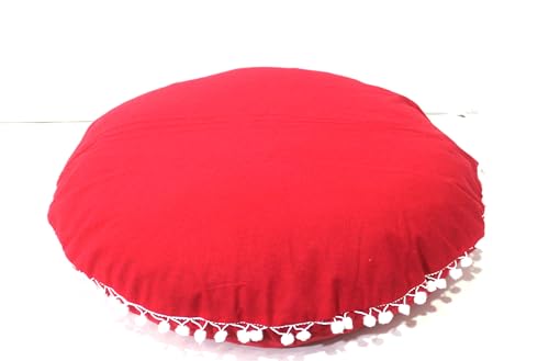 CRAFT KALA Meditation Floor Pillow Cover, Round Large Pillows Cover Seating for Adults, Bohemian Mandala Circle Cushions Cover for Outdoor Fireplace Yoga Living Room (Red, 22" Round) - color: Red, size: 22" x 22" (Pack of 1)