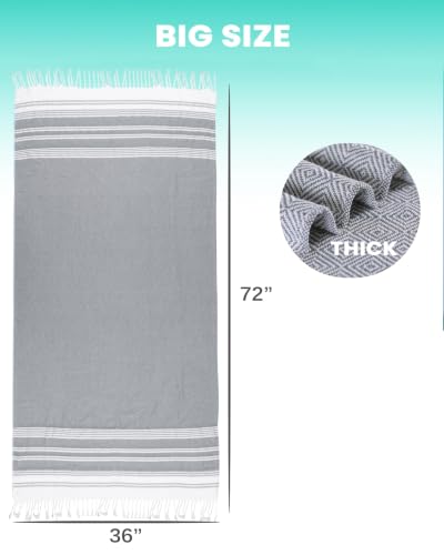 2 Packs Cotton Turkish Beach Towels Quick Dry Sand Free Oversized Pool Bath Swim Towel Extra Large Xl Big Blanket Adult Travel Essentials Cruise Accessories Must Haves Clearance Vacation Stuff - color: Thicker Set Grey Grey