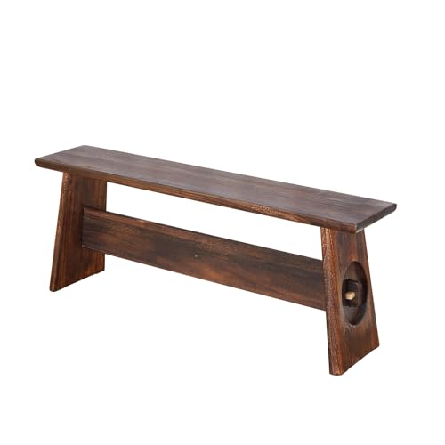 Farmhouse Skinny Narrow Entryway Bench, Rustic Dark Brown Wood | Multi‑purpose slim noodle accent bench for entryway, hallway, mudroom, bedroom, farmhouse rustic seating for compact spaces