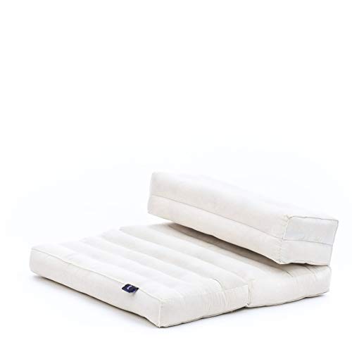 Leewadee Foldable Floor Mattress – 2 in 1 Floor Meditation Mat for Yoga and Relaxation, Seating Futon with Kapok - color: Cl01 - Ecru