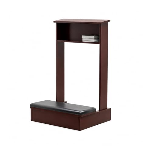 Prayer Kneeler with Book Storage Shelf, Wooden Catholic Prie Dieu Kneeling Bench for Home Altar, Solid Wood Meditation Worship Stool with Thick Padded Cushion(Brown) - color: Brown