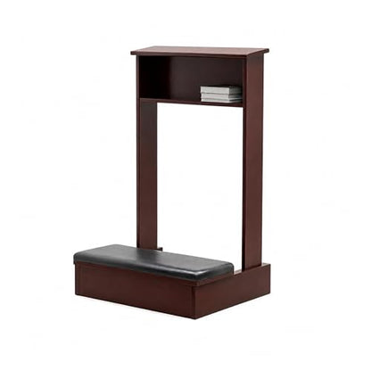 Prayer Kneeler with Book Storage Shelf, Wooden Catholic Prie Dieu Kneeling Bench for Home Altar, Solid Wood Meditation Worship Stool with Thick Padded Cushion(Brown) - color: Brown