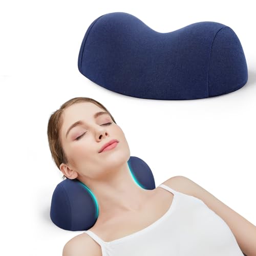 ComfortLife Small Neck Stretcher Pillow for Pain Relief, Medium Soft Cervical Traction Device Neck Mild Support Pillow Foam Cervical Neck Pillow for Tension Muscle Relax Relief (Dark Blue) - color: Dark Blue