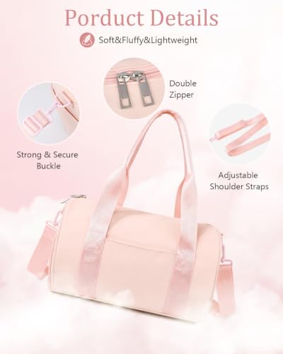 Small Gym Bag for Women, 11L Mini Duffle Bag with Shoe Compartment, Wet Pocket & Yoga Mat Holder, Lightweight Carry On Sport Bag for Gym, Yoga, Dance & Overnight Trips - Pink - color: Pink