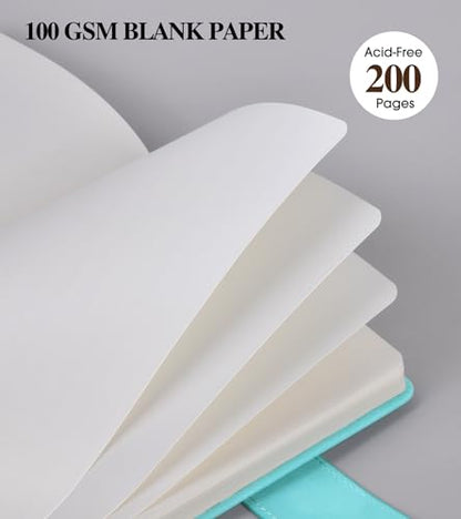 PAIBAS Blank Journal Notebook, A5 Hardcover Leather Sketchbook with 200 Pages Thick Blank Paper for Men Women, Unlined Drawing & Writing Journal, 5.9" x 8.4" Plain Notebook (blue) - color: Blue, size: Blank Page