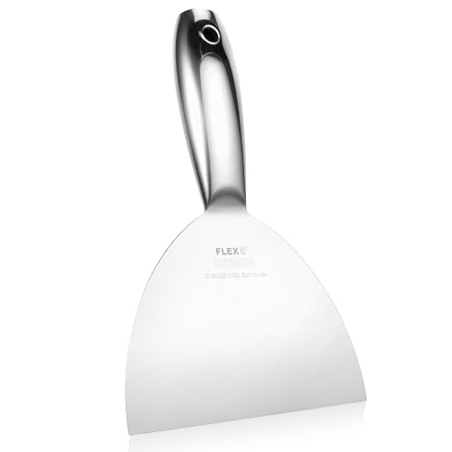 6" Putty Knife, One Piece Putty Knives for Spackling, Drywall, Paint | Wallpaper Removal, Premium Polished All-Metal Stainless Steel Putty Knife for Smooth Finish - size: 6"