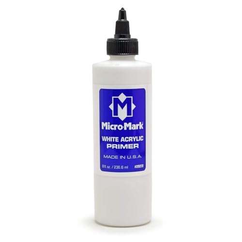 Micro-Mark Surface Primer Color | White Acrylic Primer 200 ml (6.76 fl.oz.) | Matte Finish and Fast Drying | Perfect for Airbrushing and Great Adhesion to Figurines and Scale Models, Made in the USA - size: 8 Fl Oz (Pack of 1)