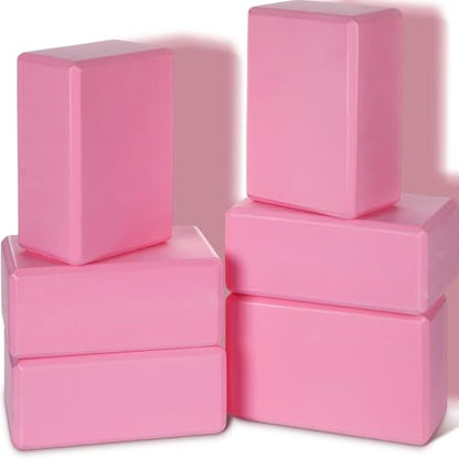 Wettarn 6 Pack Yoga Blocks 9 x 6 x 4 Inch EVA Foam, Lightweight | Non Slip, Yoga Props Accessories for Pilates, Stretching and Meditation - color: Pink