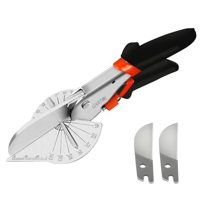 Miter Shears, 45-135 Degree Adjustable Angle Scissors, Quarter Round Cutter Tool with Spare SK5 Blades, Trunking Shears for Cutting PVC, Trim and Softwood Moulding (Not for Hardwood) - size: HD-3101 EU - Shears With Replacement Blades