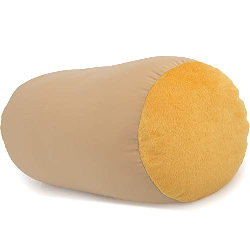 Microbead Bolster Neck Roll Pillow, 14x8 in Cylinder Tube, Barely Beige | Silky feel fabric helps prevent wrinkles & hair breakage; feather-light beads gently cushion head & shoulders as you rest - color: Barely Beige