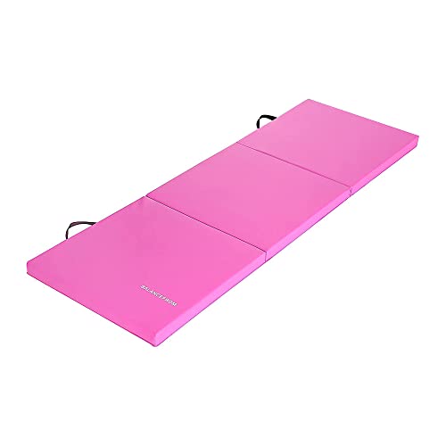 BalanceFrom 6x2 Feet 3-Panel Folding Gymnastics Mat – 2-Inch Thick Pad with Vinyl Surface and Carrying Handles for Tumbling, Yoga, Pilates, Home Workouts, and Martial Arts - color: Pink
