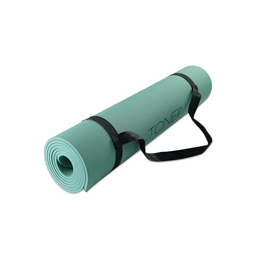 TONE Fitness Yoga Mat 1/4" Thick Non Slip Exercise & Pilates Mat for Home Workouts with Carrying Strap | Multiple Options - color: Teal, style: Pyramid Pattern