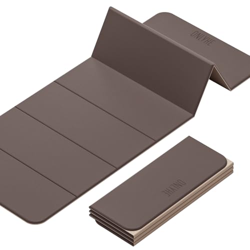 Foldable Yoga Mat Exercise Mat for Home Workout, Comfortable and Durable, 8mm Thick Portable Folding Mat, Non-Slip, Pilates Mat Thick, Outdoor Use, Meditation, Travel, Camping (71"x24" x 0.3") - color: Light brown + Beige